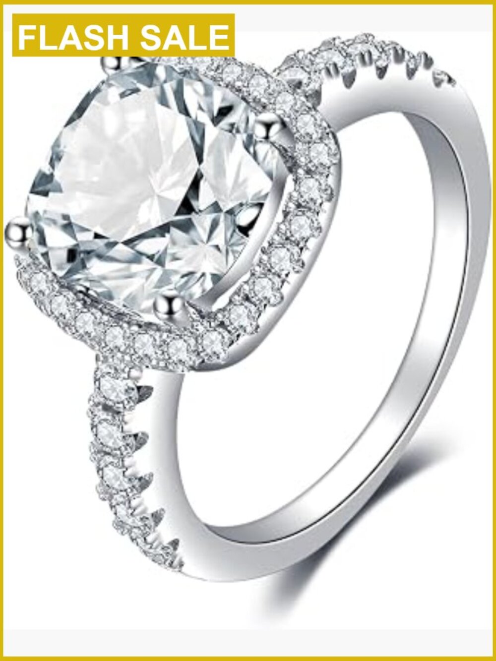 3ct Cushion Cut Halo Engagement Ring 14K Gold Plated 925 Sterling Silver CZ